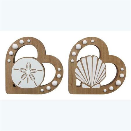 YOUNGS Wood Coastal Neutral Heart Shaped Tabletop Decor, 2 Assorted Color 62322